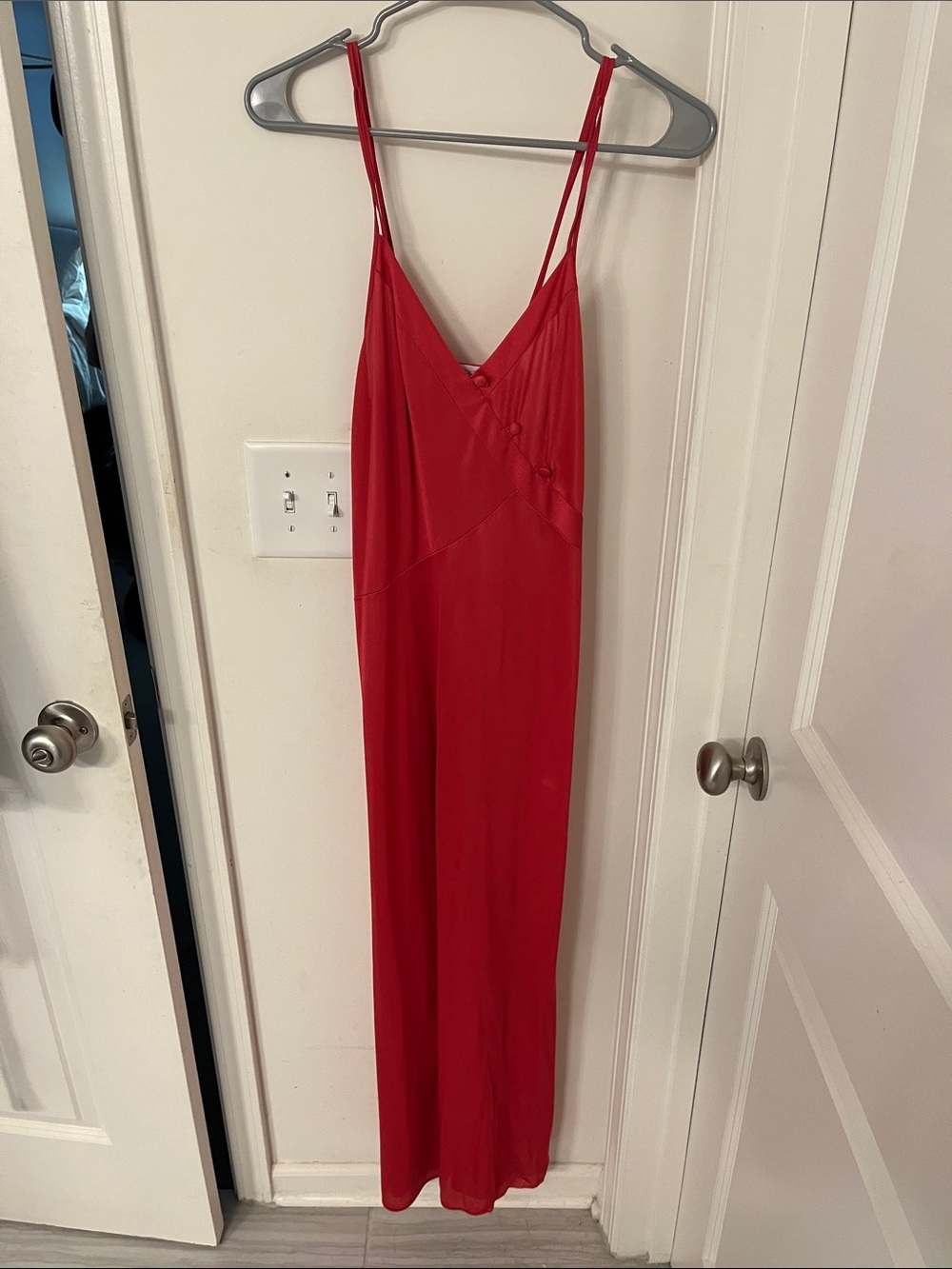 Diane Von Furstenberg Red Silk-Feel Slip Dress with looped Spaghetti Straps